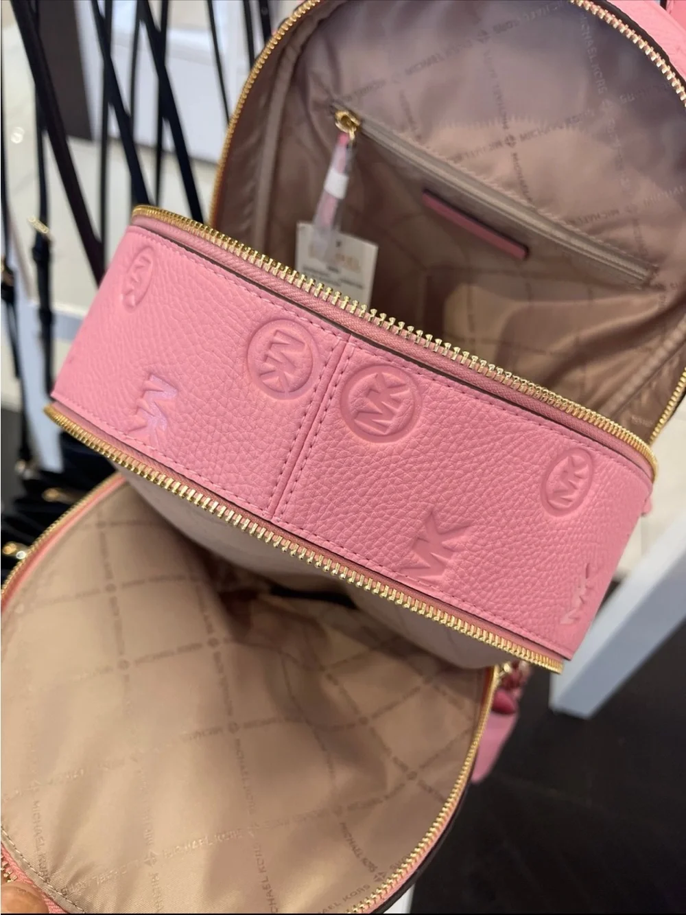 Michael Kors Pink Embossed MK Pebbled Leather Mini Backpack